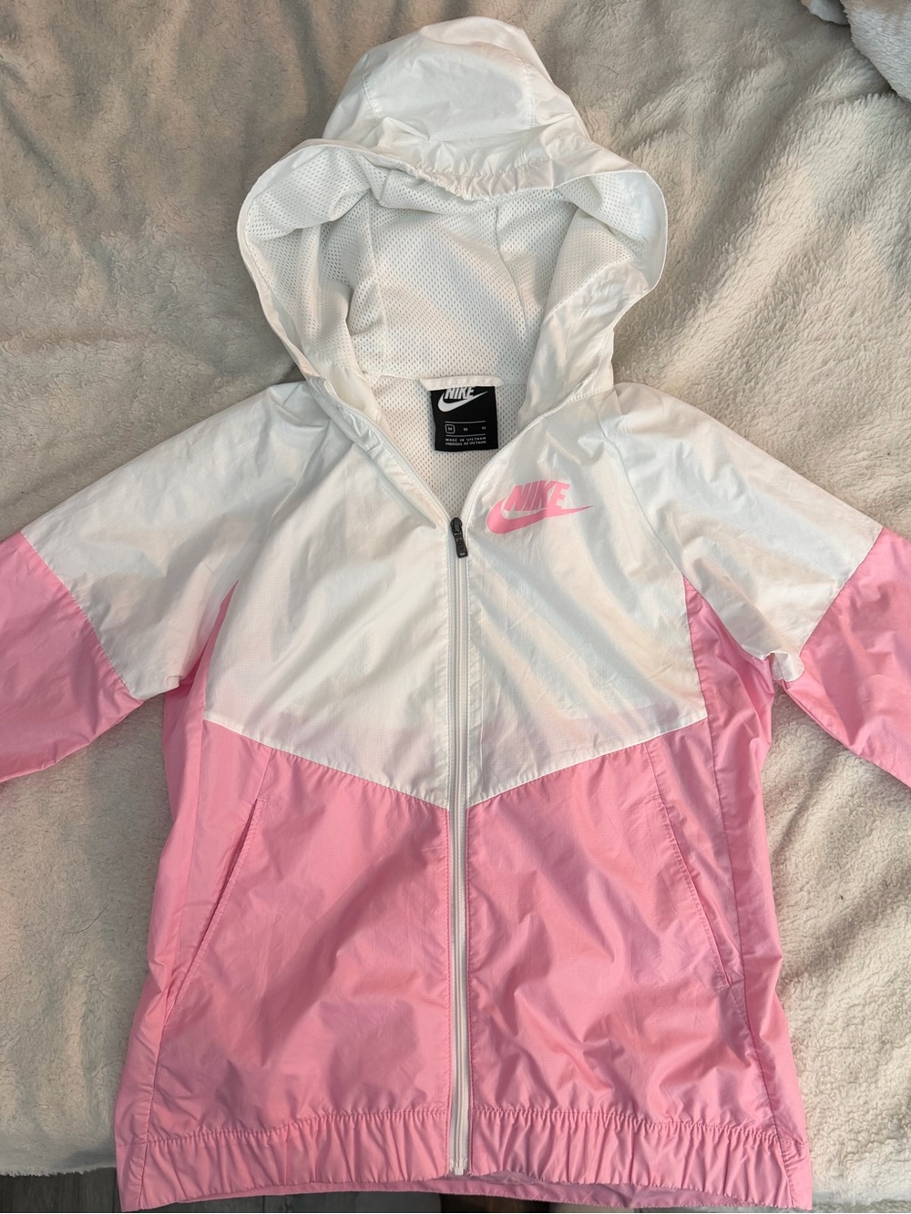 Nike Pink and White Hooded Girls' Windbreaker Jacket